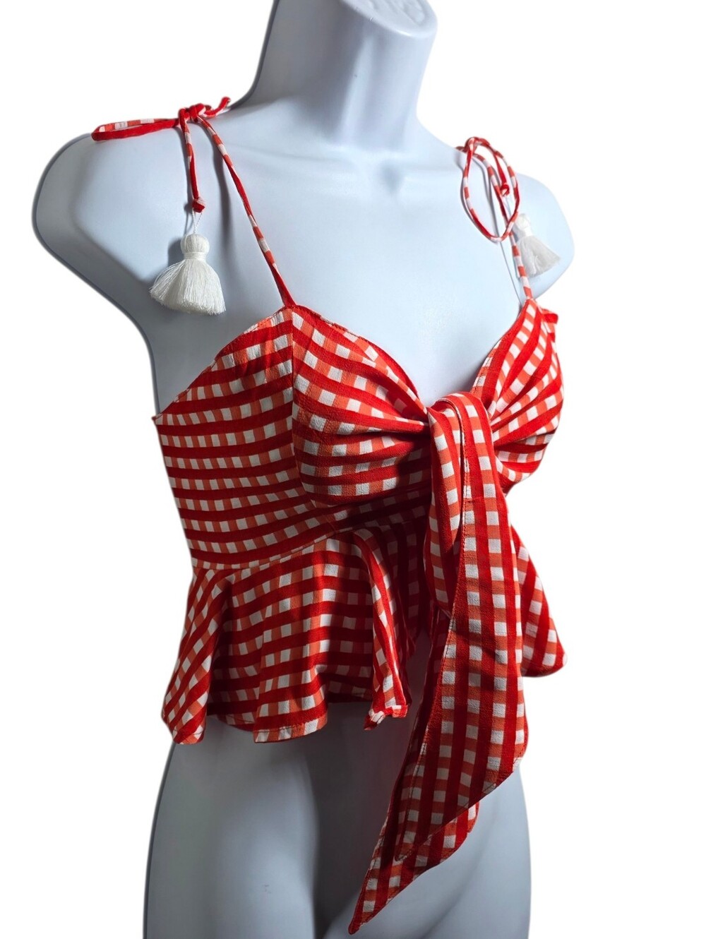 FAITHFULL THE BRAND Red plaid peplum camisole with front tie - Picture 6 of 16